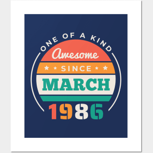 Retro Awesome Since March 1986 Birthday Vintage Bday 1986 Posters and Art